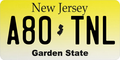 NJ license plate A80TNL