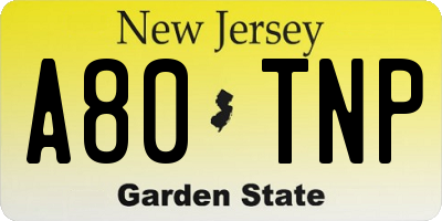 NJ license plate A80TNP