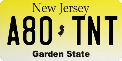 NJ license plate A80TNT