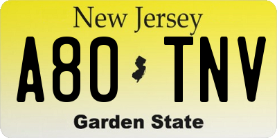 NJ license plate A80TNV