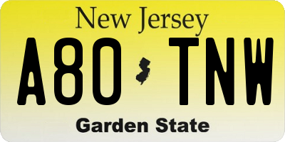 NJ license plate A80TNW