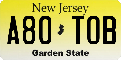 NJ license plate A80TOB