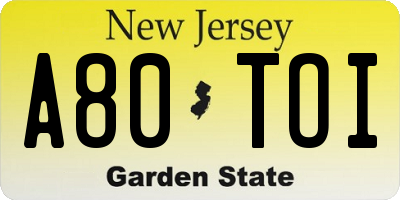 NJ license plate A80TOI