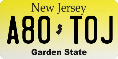 NJ license plate A80TOJ