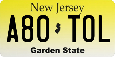 NJ license plate A80TOL