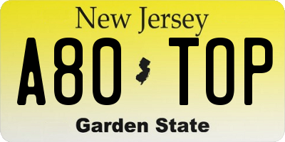 NJ license plate A80TOP