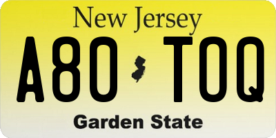 NJ license plate A80TOQ