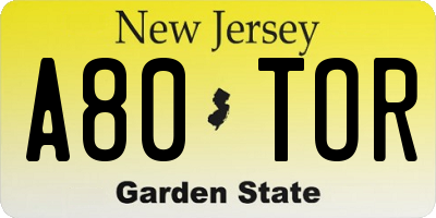 NJ license plate A80TOR