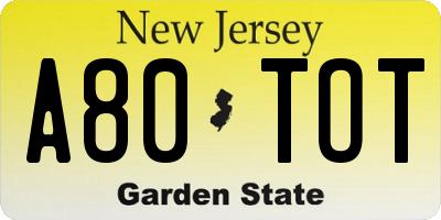 NJ license plate A80TOT