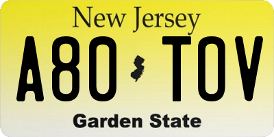 NJ license plate A80TOV