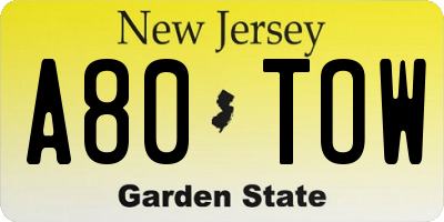NJ license plate A80TOW