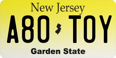 NJ license plate A80TOY