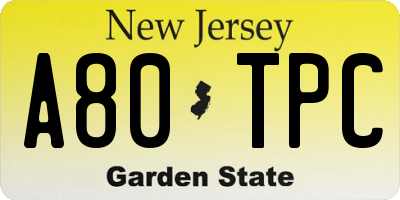 NJ license plate A80TPC