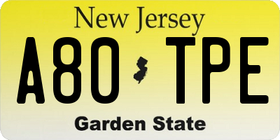 NJ license plate A80TPE