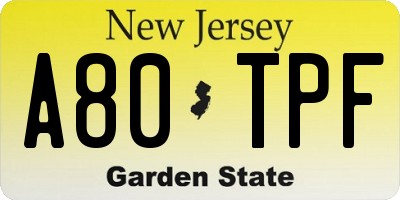 NJ license plate A80TPF