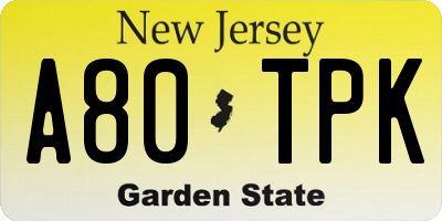 NJ license plate A80TPK
