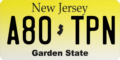 NJ license plate A80TPN