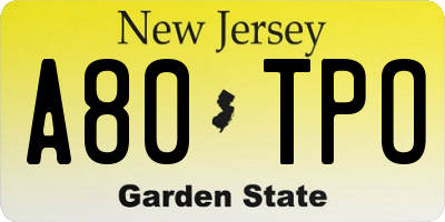 NJ license plate A80TPO