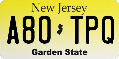 NJ license plate A80TPQ