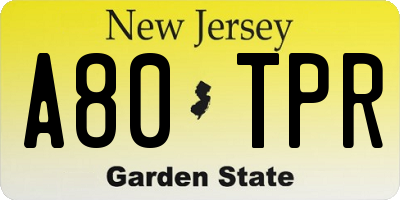 NJ license plate A80TPR
