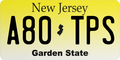 NJ license plate A80TPS