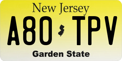 NJ license plate A80TPV