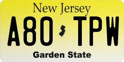 NJ license plate A80TPW