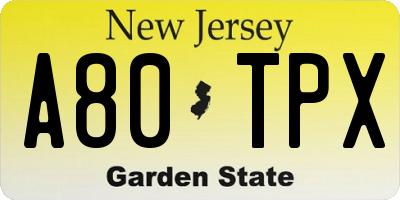 NJ license plate A80TPX