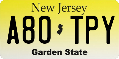 NJ license plate A80TPY