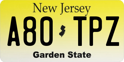 NJ license plate A80TPZ