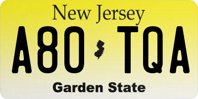 NJ license plate A80TQA