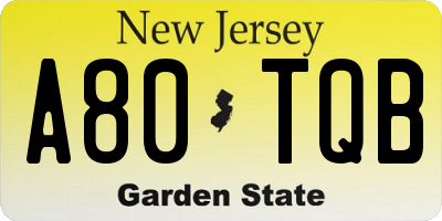 NJ license plate A80TQB