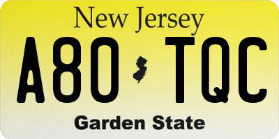NJ license plate A80TQC
