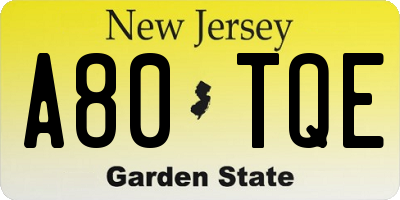 NJ license plate A80TQE