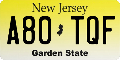 NJ license plate A80TQF
