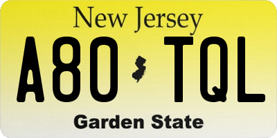 NJ license plate A80TQL