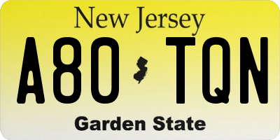 NJ license plate A80TQN