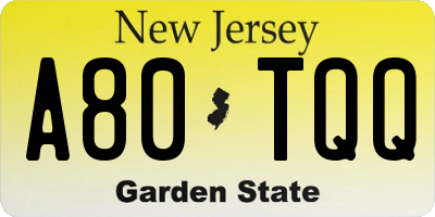 NJ license plate A80TQQ