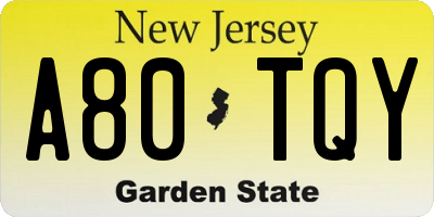NJ license plate A80TQY