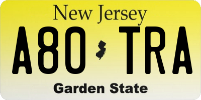 NJ license plate A80TRA