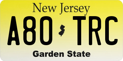 NJ license plate A80TRC