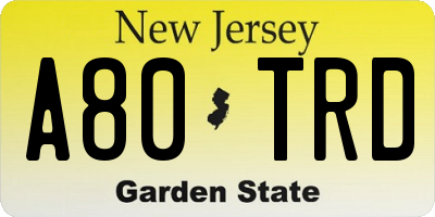 NJ license plate A80TRD