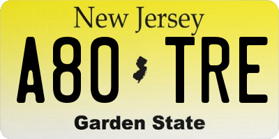 NJ license plate A80TRE