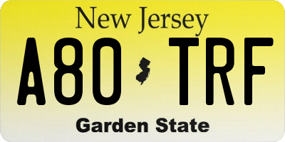 NJ license plate A80TRF