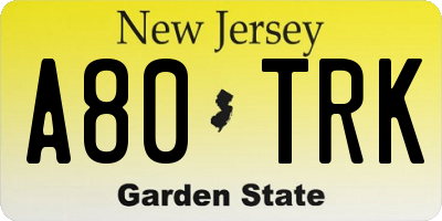 NJ license plate A80TRK
