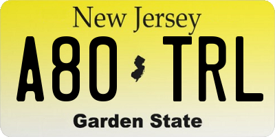 NJ license plate A80TRL