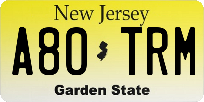 NJ license plate A80TRM