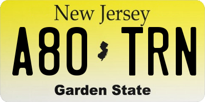 NJ license plate A80TRN