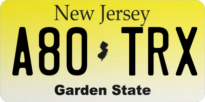 NJ license plate A80TRX
