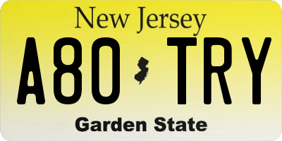 NJ license plate A80TRY